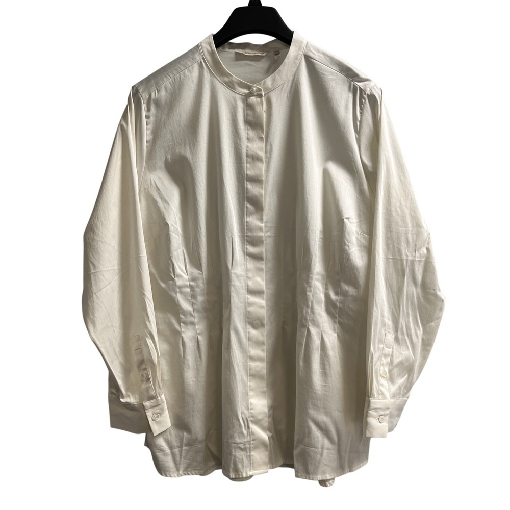 Soft Surroundings Top Womens 24W Ivory Pleated Blouse Blouse Faux Pearl Button